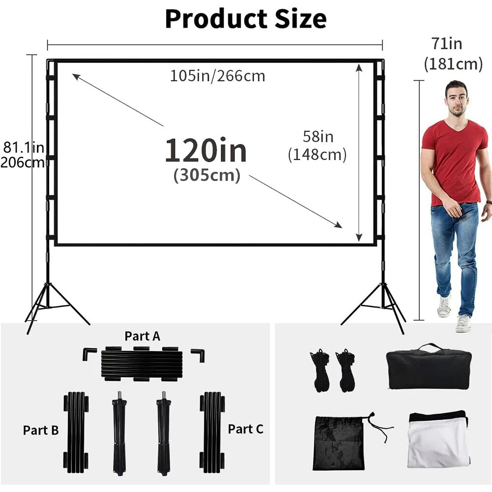VEIDADZ Projector Screen With Stand Soft White Less Creases 60 84 100 120in Wit image 2