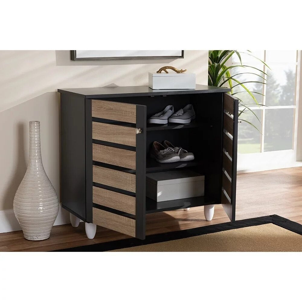 Gisela Modern and Contemporary Two-tone Oak and Dark Gray 2-Door Shoe Storage C image 3