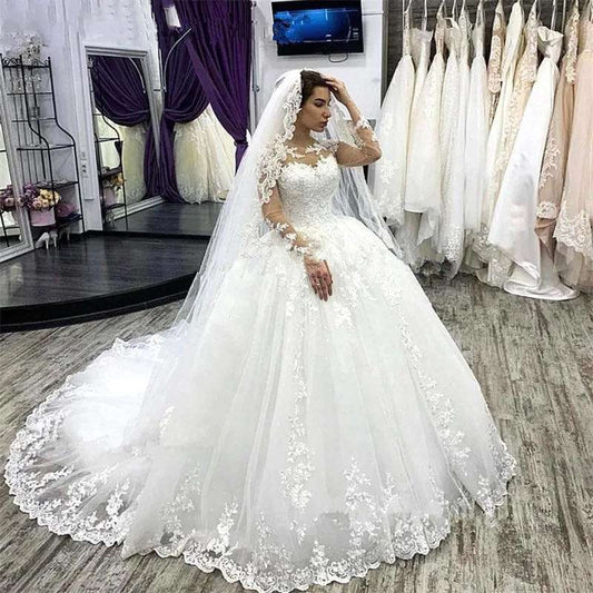 Custom Made Elegant Long Sleeves Plus Size Wedding Dress White Robe De Mariee 2