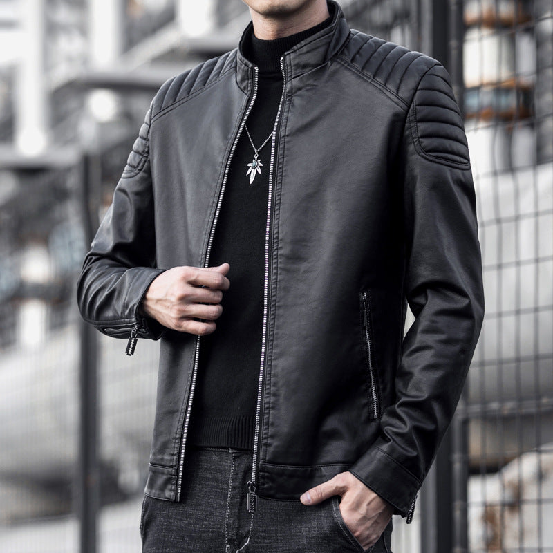 2024 Moto Pu Leather Jacket Men Winter Leahter Jacket Male Stand Collar Casual  image 2