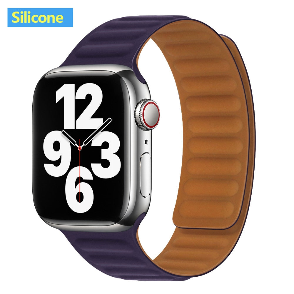 Leather Link For Apple Watch Band 45mm 41mm 44mm 40mm 49mm Original Magnetic Lo image 42