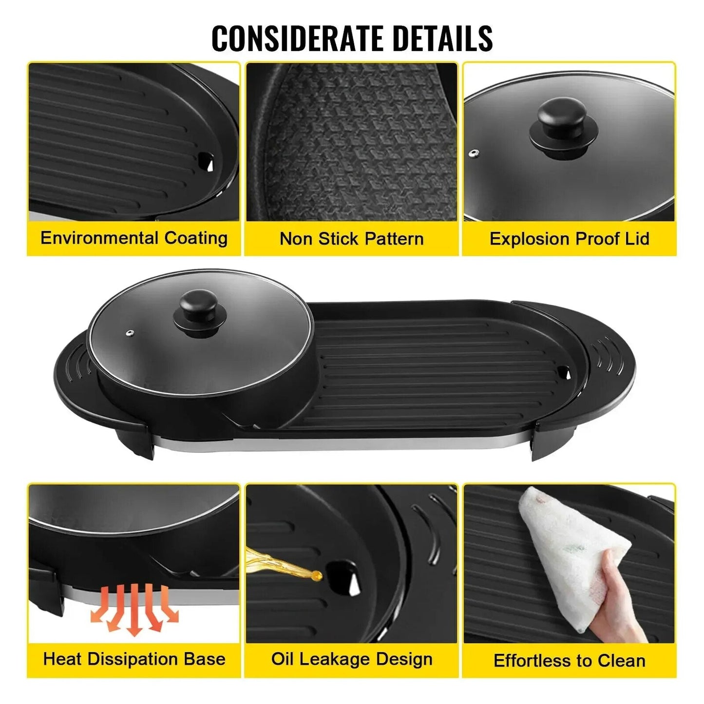 VEVOR Electric BBQ Pan 2 in 1 Grill  Pot Portable Smokeless Durable Material image 2