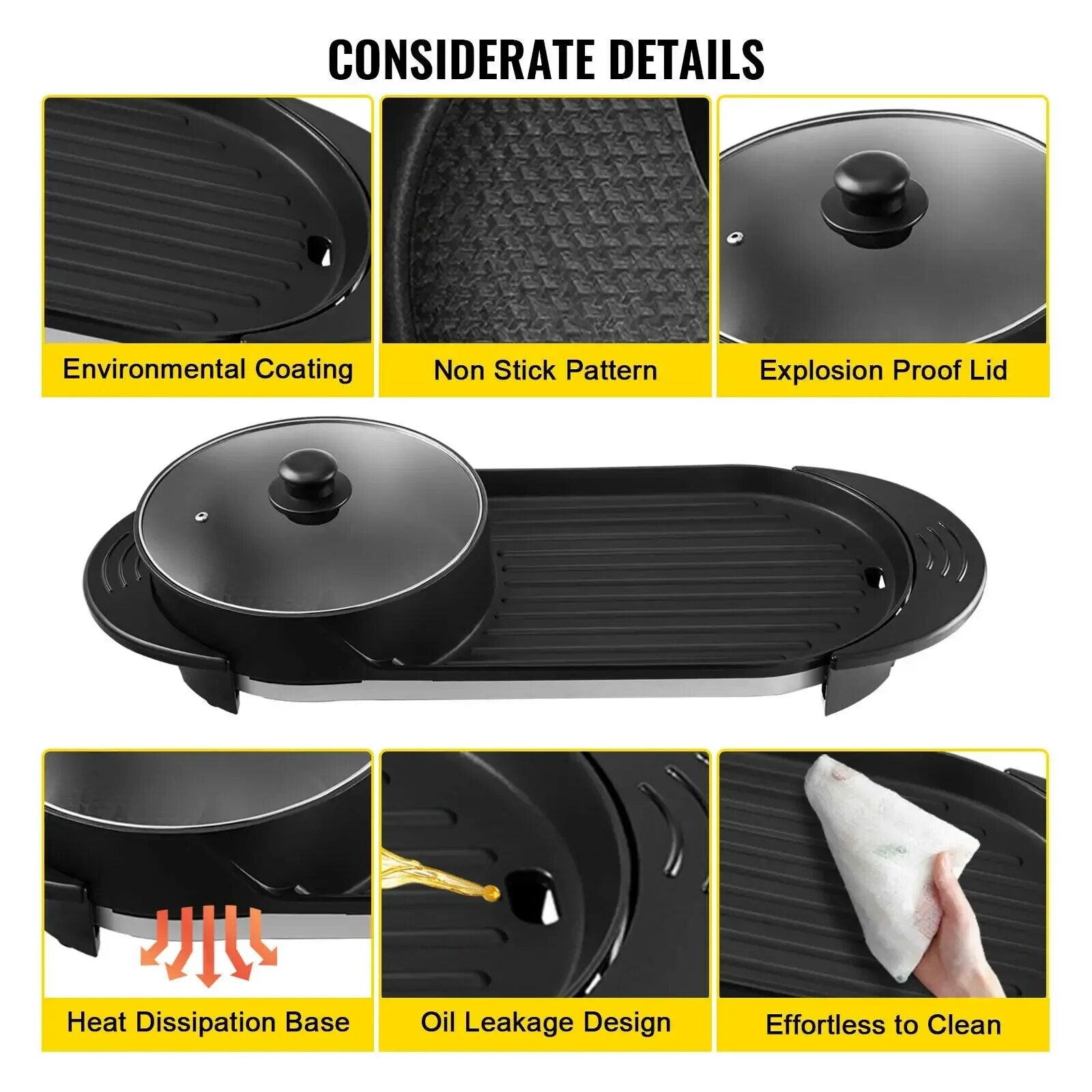 VEVOR Electric BBQ Pan 2 in 1 Grill  Pot Portable Smokeless Durable Material image 2