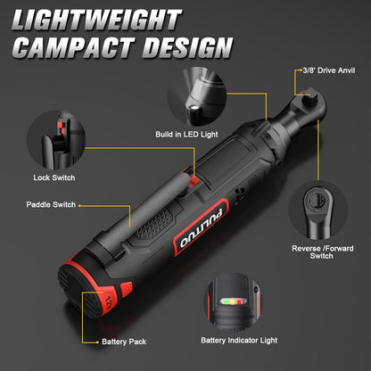 PULITUO Cordless Electric Ratchet Wrench 3/8" 12V Power Ratchet Tool Kit 37 Ft. image 3