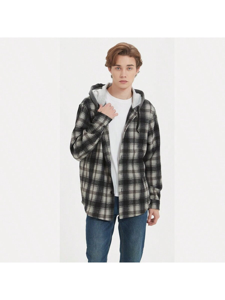 Flannel Hoodies For Men Casual Button Down PlaidLong Sleeve Lightweight Shirts  image 4