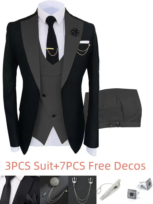 New Men'suits 3 Pieces Groom man Slim Fit Wedding Prom Party Tuxedo Elega