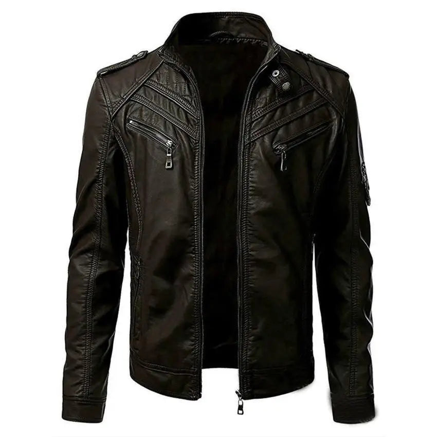 The new casual high-end fashion leather coat men sell European and American sol image 3