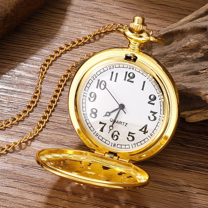 Antique Steampunk Vintage Arabic Numerals Quartz Pocket Watch Gold Case Necklac image 4