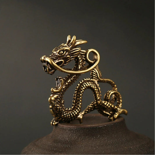 1 Piece Animal Feng Shui Vintage Decoration Brass Dragon Statue Wealth Prosperi image 0