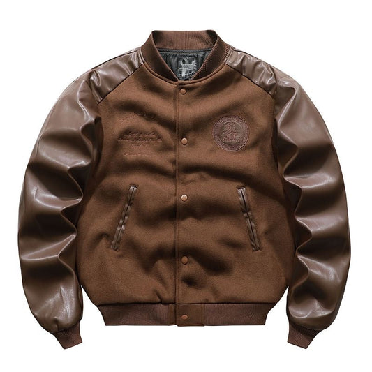 Arens Techwear Vintage Leather Woolen Patchwork Pilot Jacket Menplicin