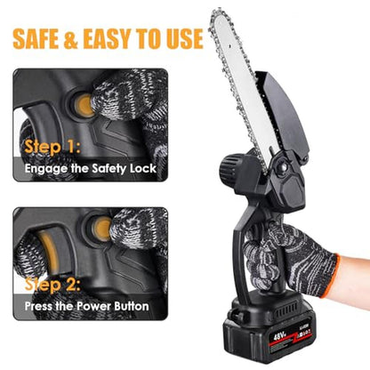 8" Portable Electric Chainsaw Cordless Handheld Wood Cutting Tree Branches Trim image 3