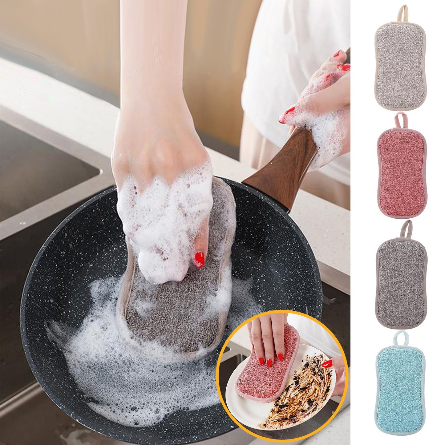 Reusable Double-Sided Scrub Dish Washable Sponge Microfiber Scouring Sponge Kit image 2