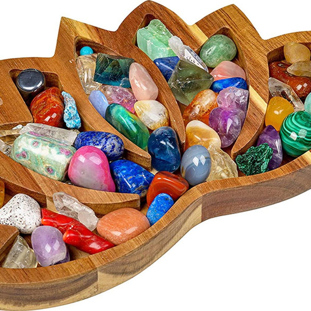 Wooden Crafts Crystal Display Holder Tray Lotus Shaped Jewelry Plate Healing St image 3