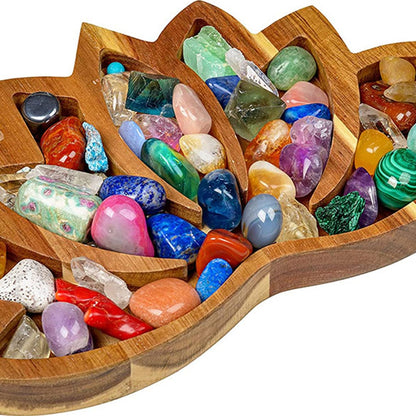 Wooden Crafts Crystal Display Holder Tray Lotus Shaped Jewelry Plate Healing St image 3