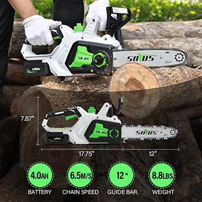Cordless Battery Chainsaw 20V Brushless Electric 12 " Chainsaw 4.0Ah Lithium image 1