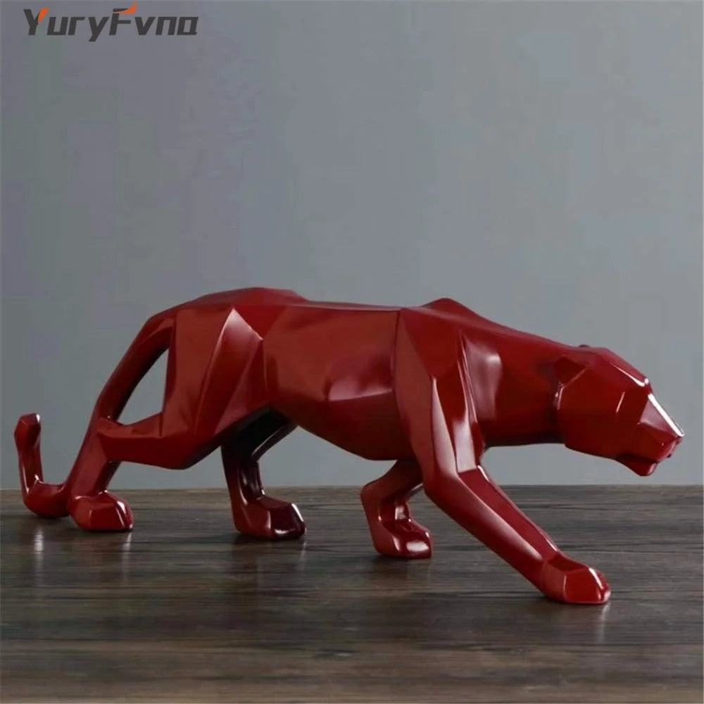 YuryFvna Abstract Resin Leopard Statue Geometric Wildlife Panther Figurine Anim image 8