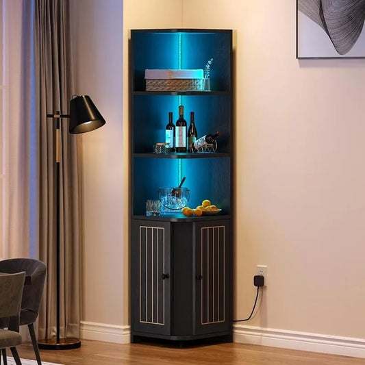 Living Room Cabinet Corner Cabinet with LED Lights, 71.1 "bookcase with Storage image 0
