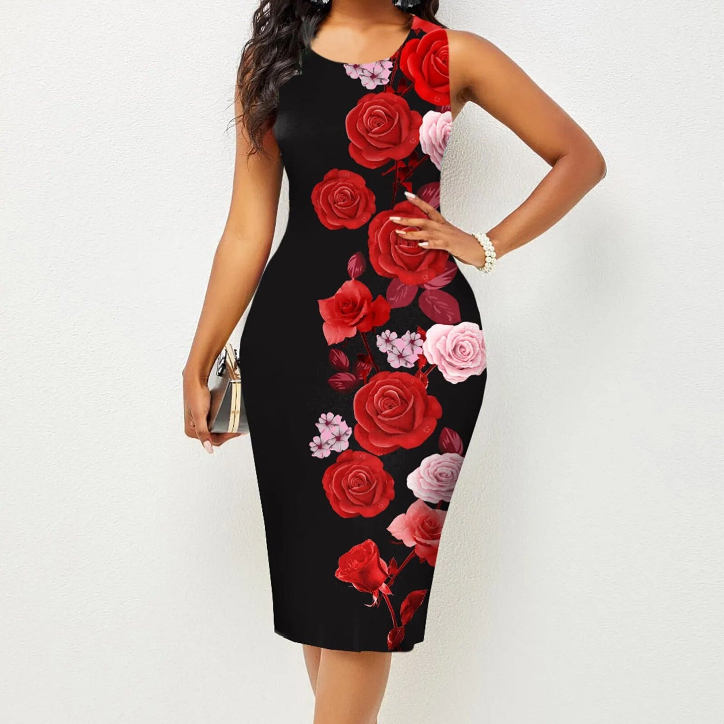 Spring and Summer New Fashion Women Sleeveless Wrapped Hip Print Dress Women'