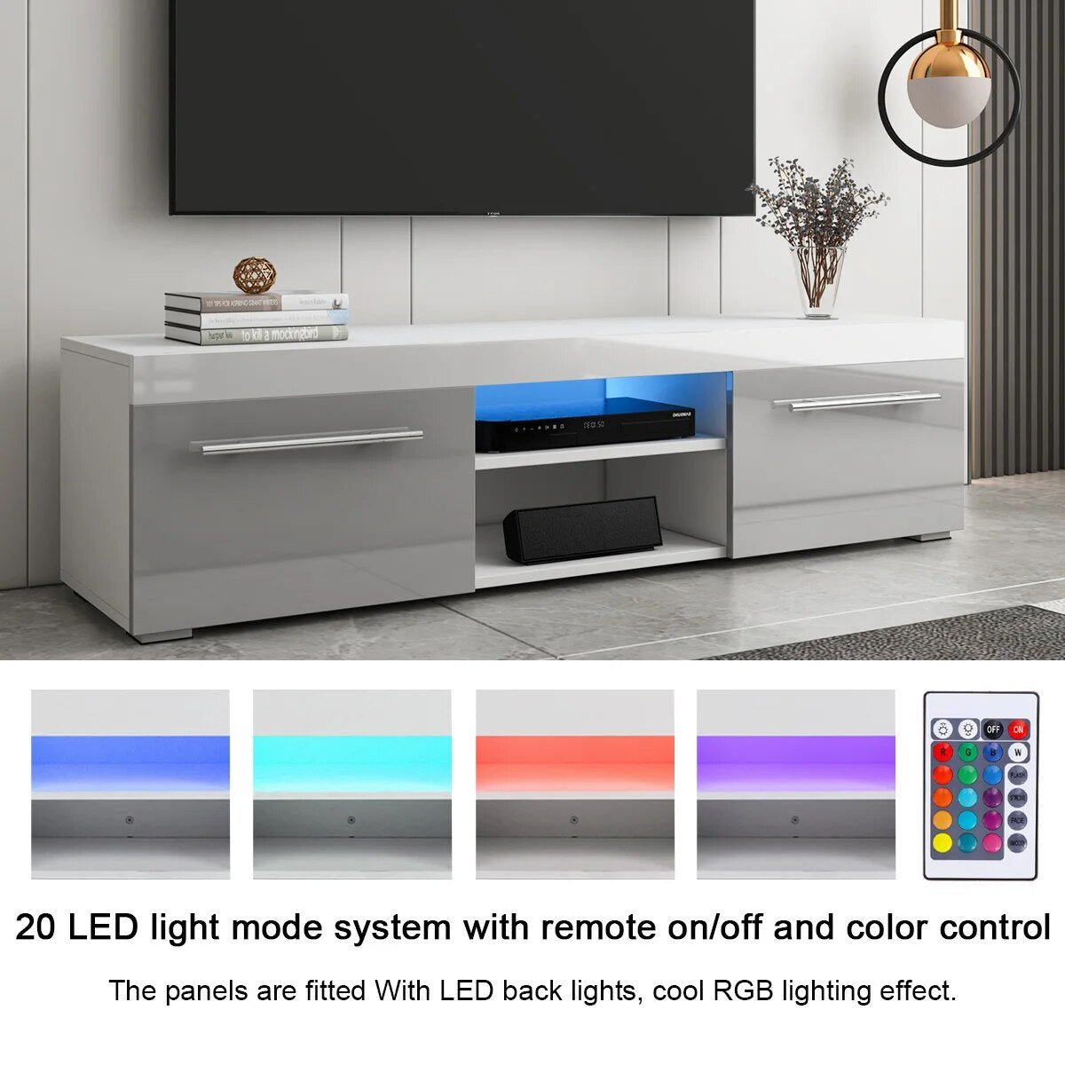 51'' High Gloss Modern TV Unit Bracket with LED Light TV Stands Living Room Fur image 6