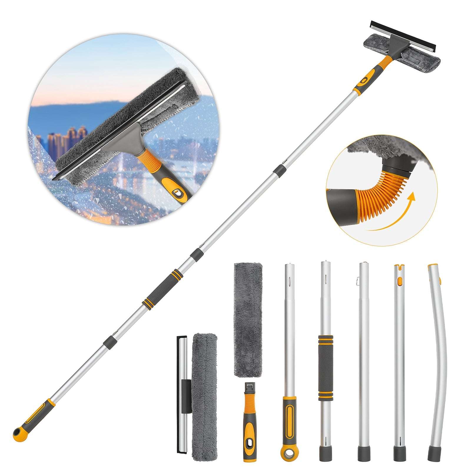 2-in-1 Window Cleaner, 155cm Glass Cleaner with Straight Rod and Elbow, 2 Clean