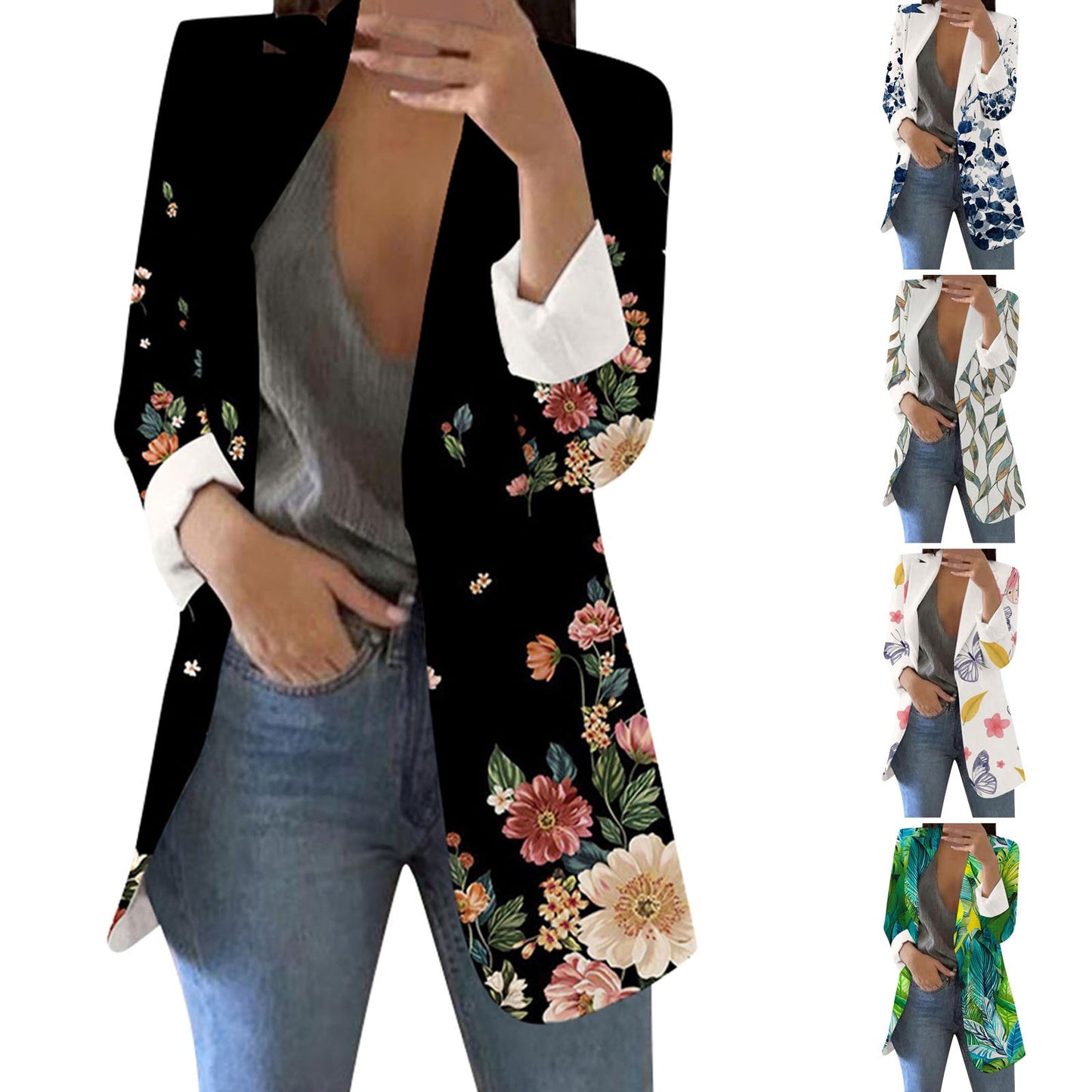 Spring Autumn Fashion Blazer Jacket Women Casual Pockets Long Sleeve Work Suit  image 2