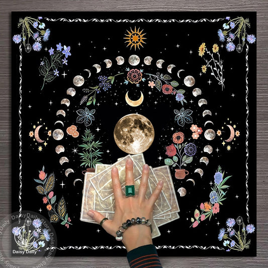 Botanical Moon Flower Tarot Tablecloth Triple Moon Altar Cloth Alter Cloth for image 0