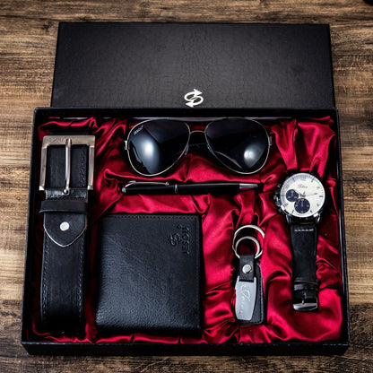 Gift Business Luxury Company Mens Set 6 in 1 Watch Glasses Pen Keychain Belt Pu image 2