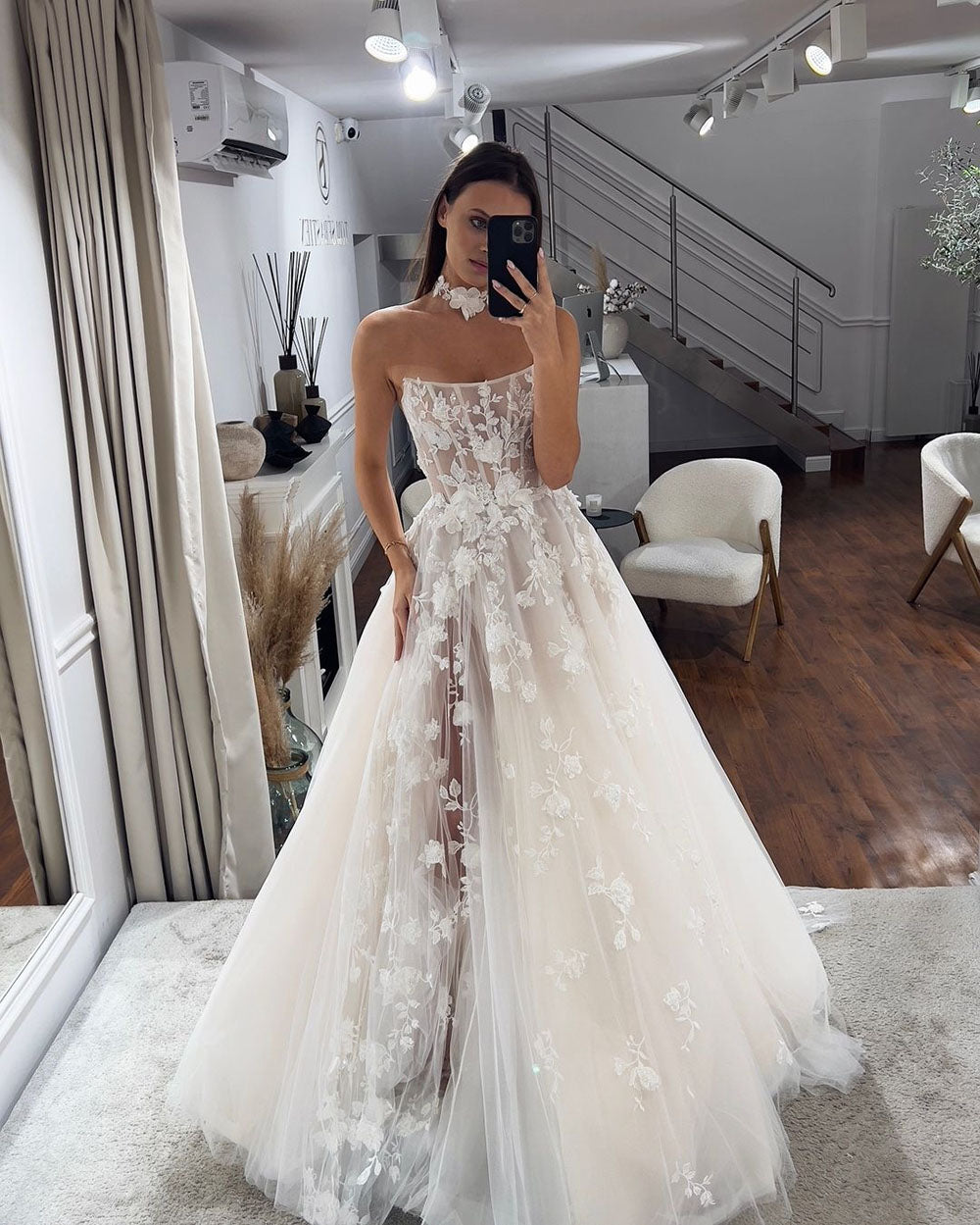 Msikoods Bohemia Lace Wedding Dresses 2024 Strapless Side Split Corset Side Spl image 1