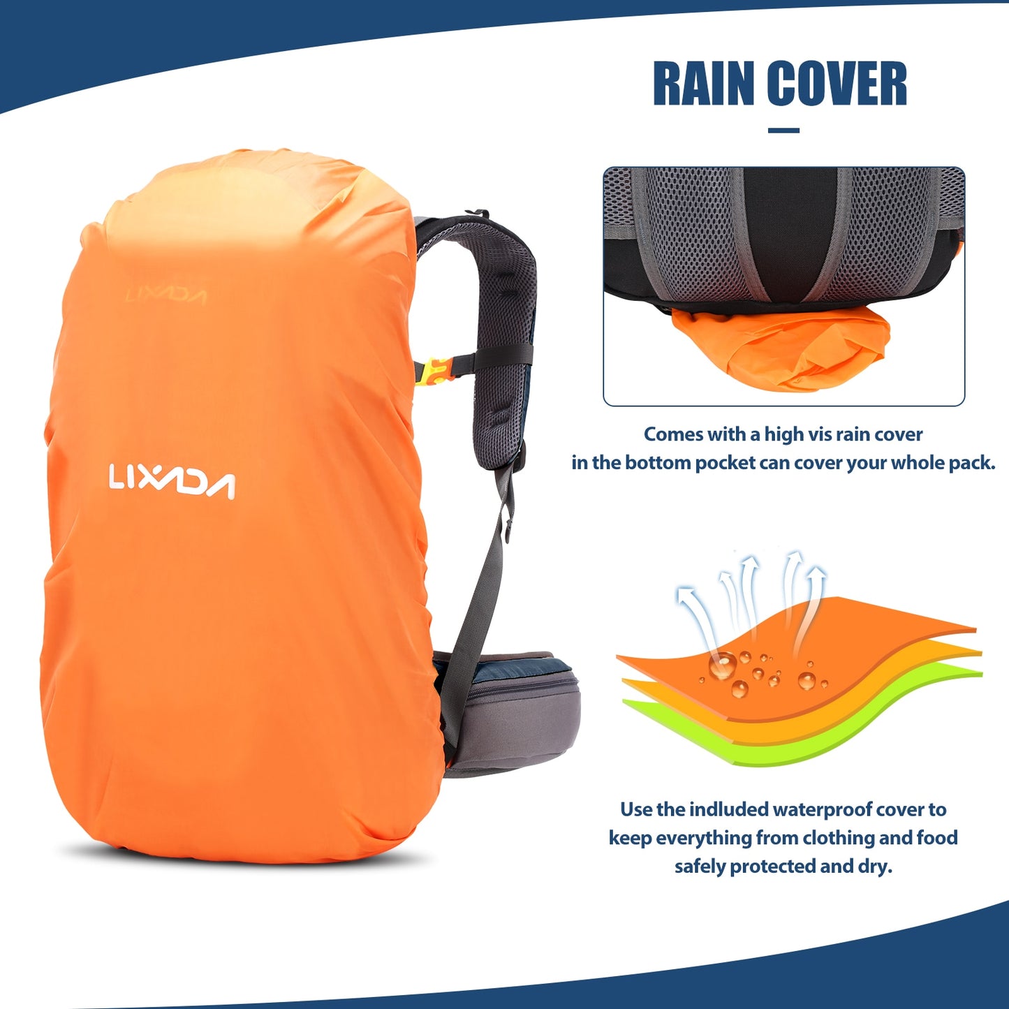 Lixada 50L Waterproof Climbing Bag with Rain Cover Nylon Rucksack Outdoor Sport image 7