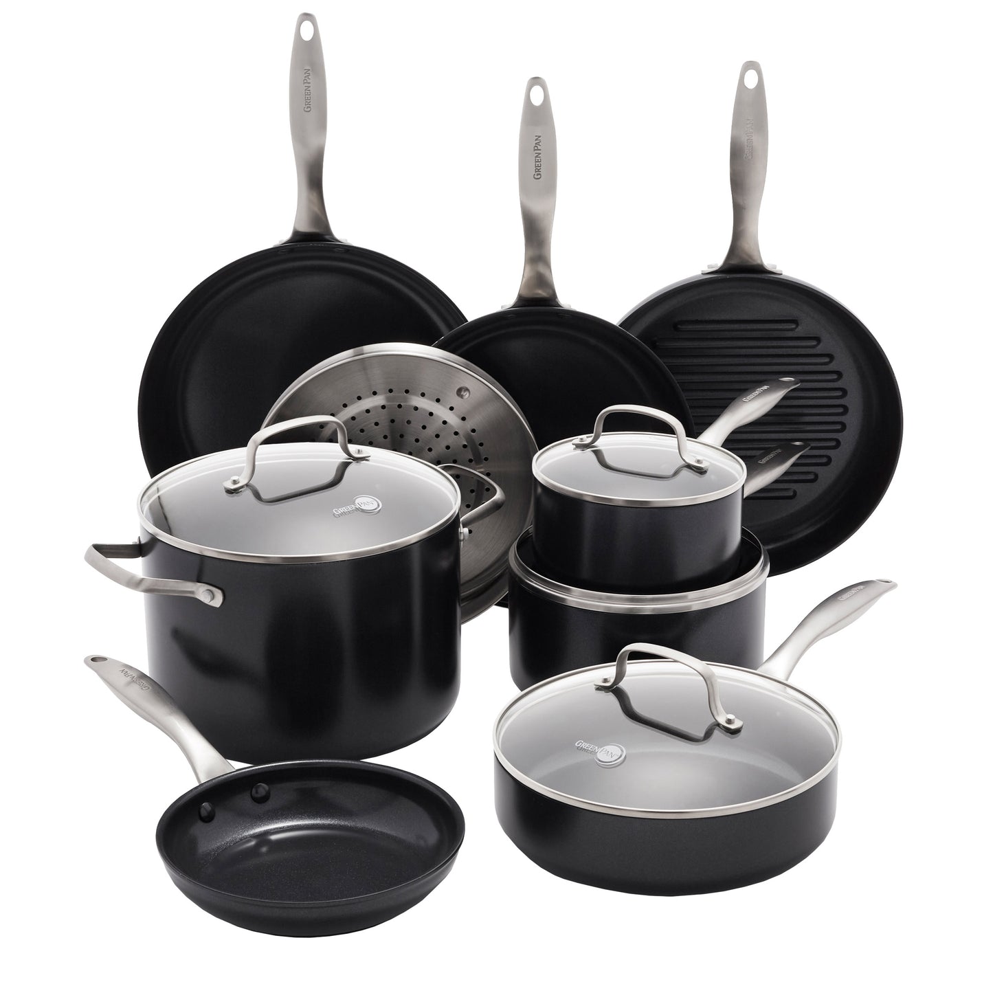 GreenPan Black Pro Ceramic Nonstick 13-piece Cookware Set image 2