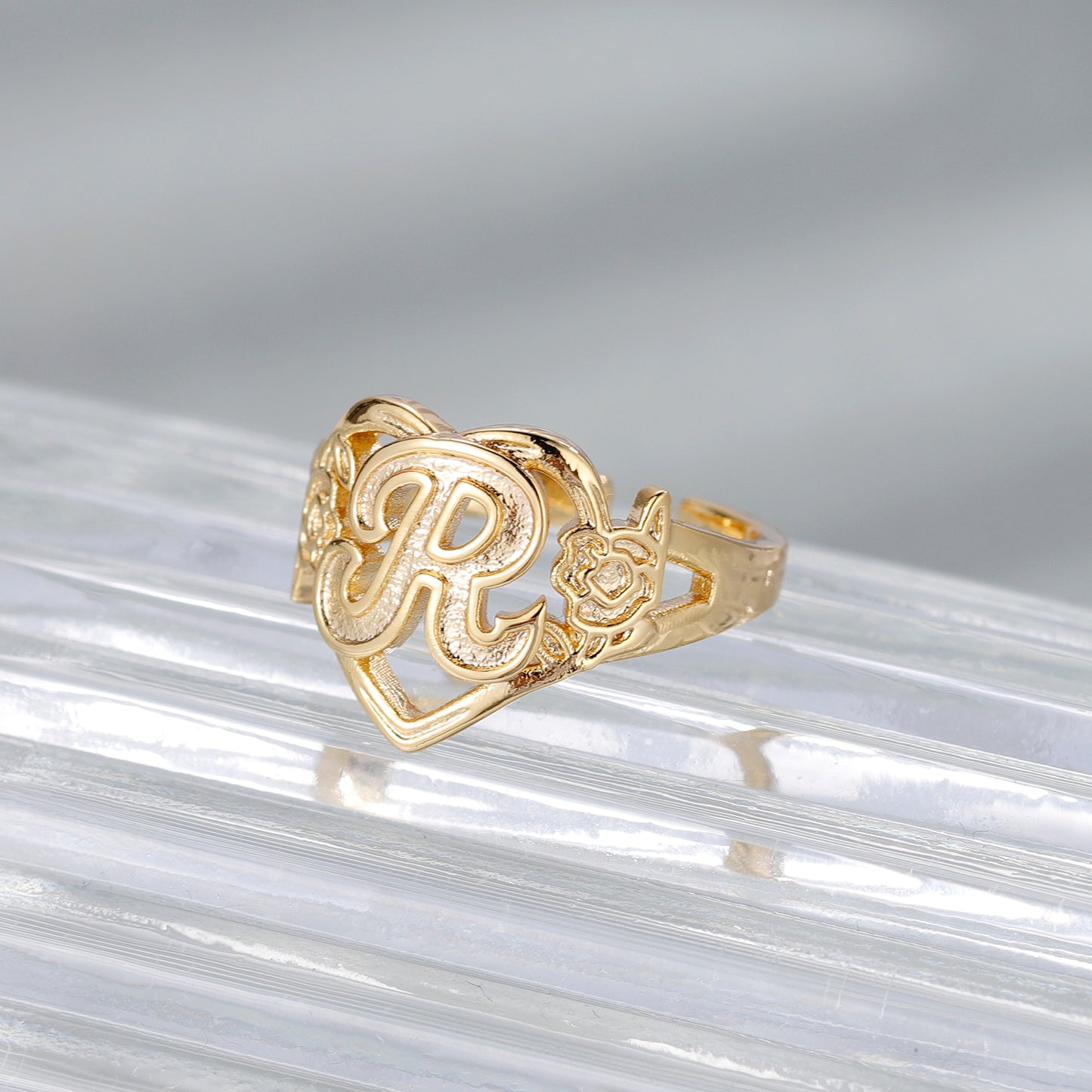 Personalise Initials Heart Ring For Women Custome Gold Letter Bridesmaid Gift F image 1