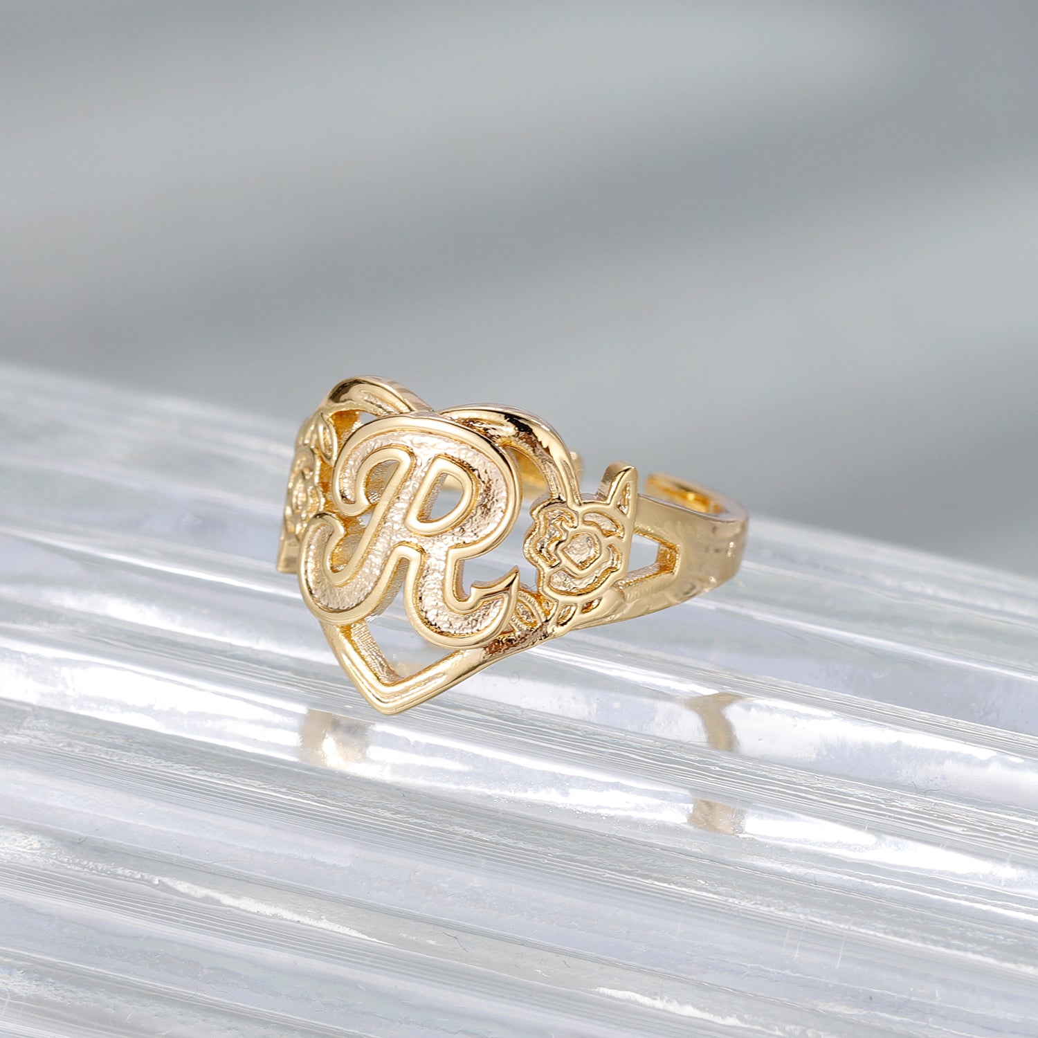 Personalise Initials Heart Ring For Women Custome Gold Letter Bridesmaid Gift F image 1