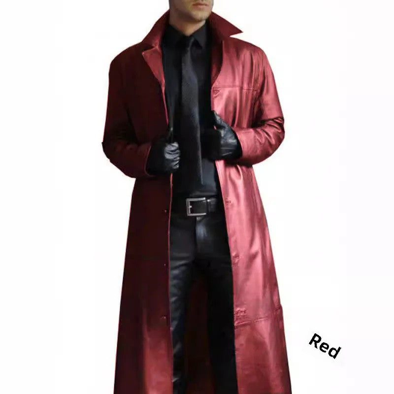 Fashionable Extended Length PU Leather Jacket for Men Solid Color Slim Fit Oute image 7