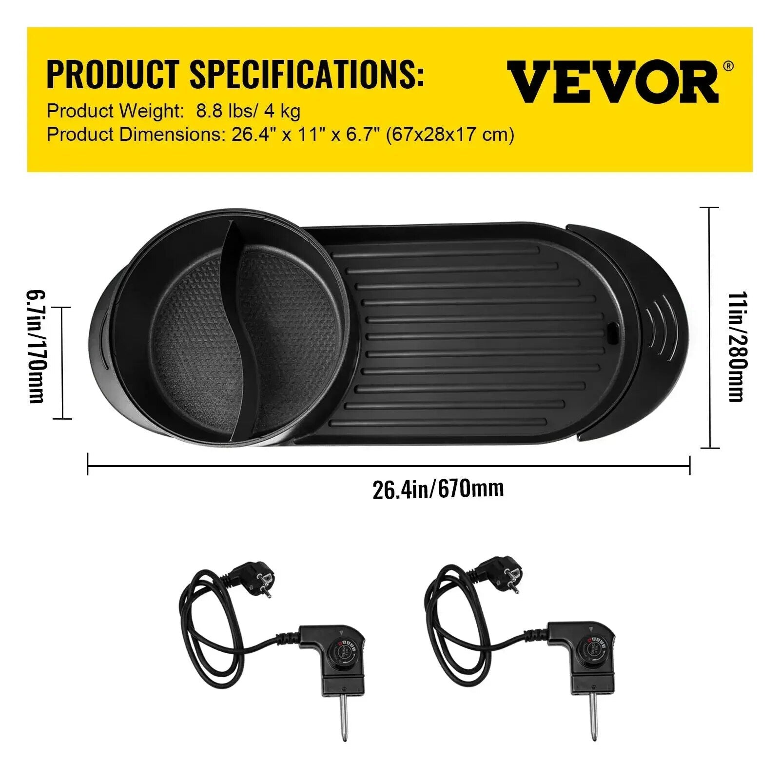 VEVOR Electric BBQ Pan 2 in 1 Grill  Pot Portable Smokeless Durable Material image 5