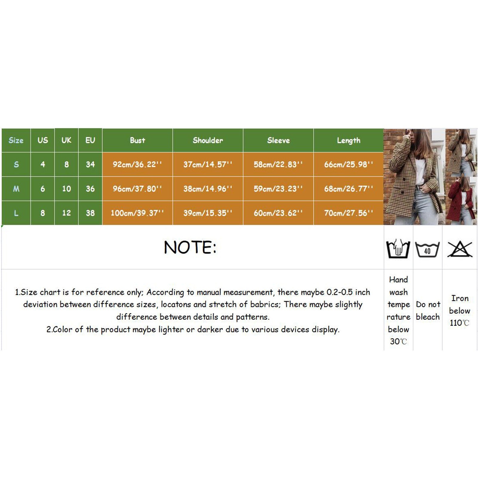 Ladies' Autumn And Winter Double Breasted Lapel Long Sleeved Checkered Suit Jac image 6