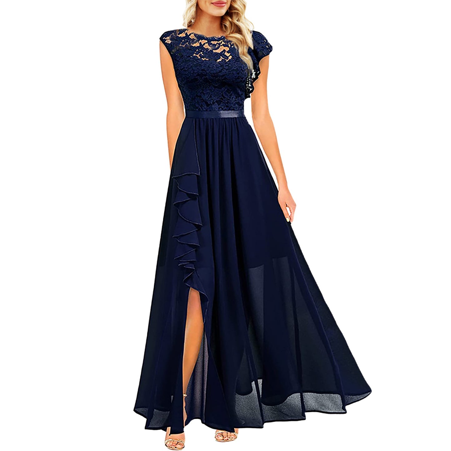 Lace Chiffon Wedding Dresses for Women Sleeveless Formal Evening Party