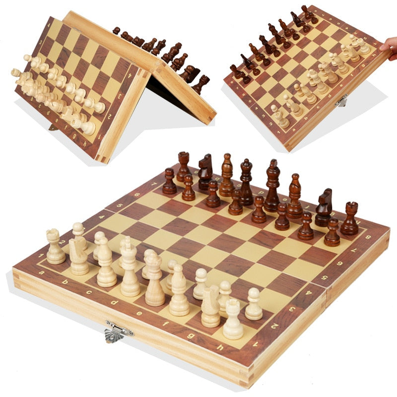 Magnetic Wooden Folding Chess Set Felted Game Board 24cm*24cm Interior Storage image 5