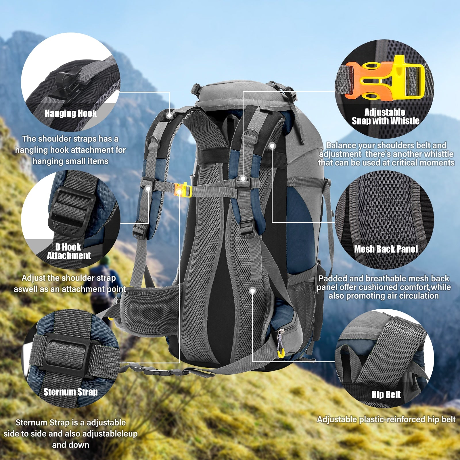 Lixada 50L Waterproof Climbing Bag with Rain Cover Nylon Rucksack Outdoor Sport image 9