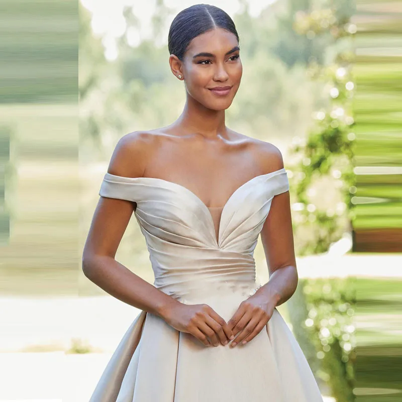 Flavinke Simple Pleat Satin Sweetheart Wedding Dresses 2025 Women Off The Shoul image 2