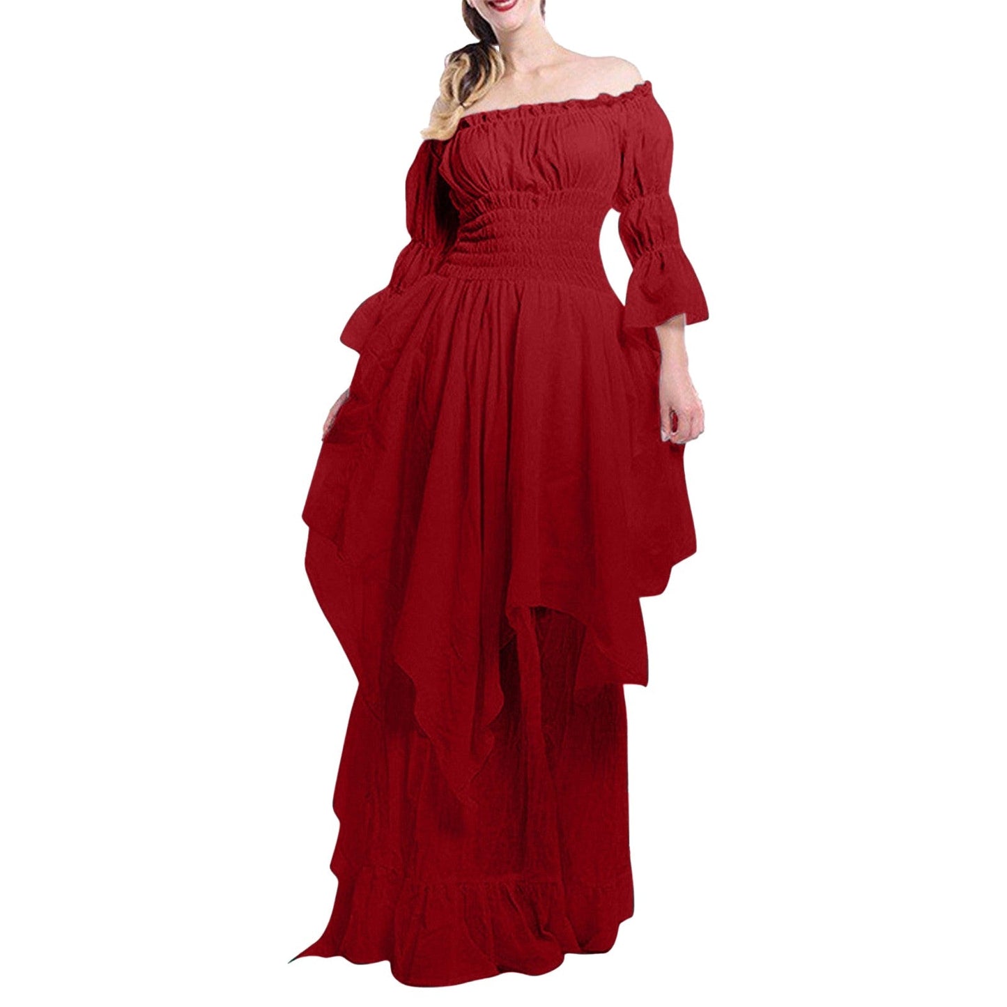 Women  Maxi Dress Black Red White Gothic Off Shoulder