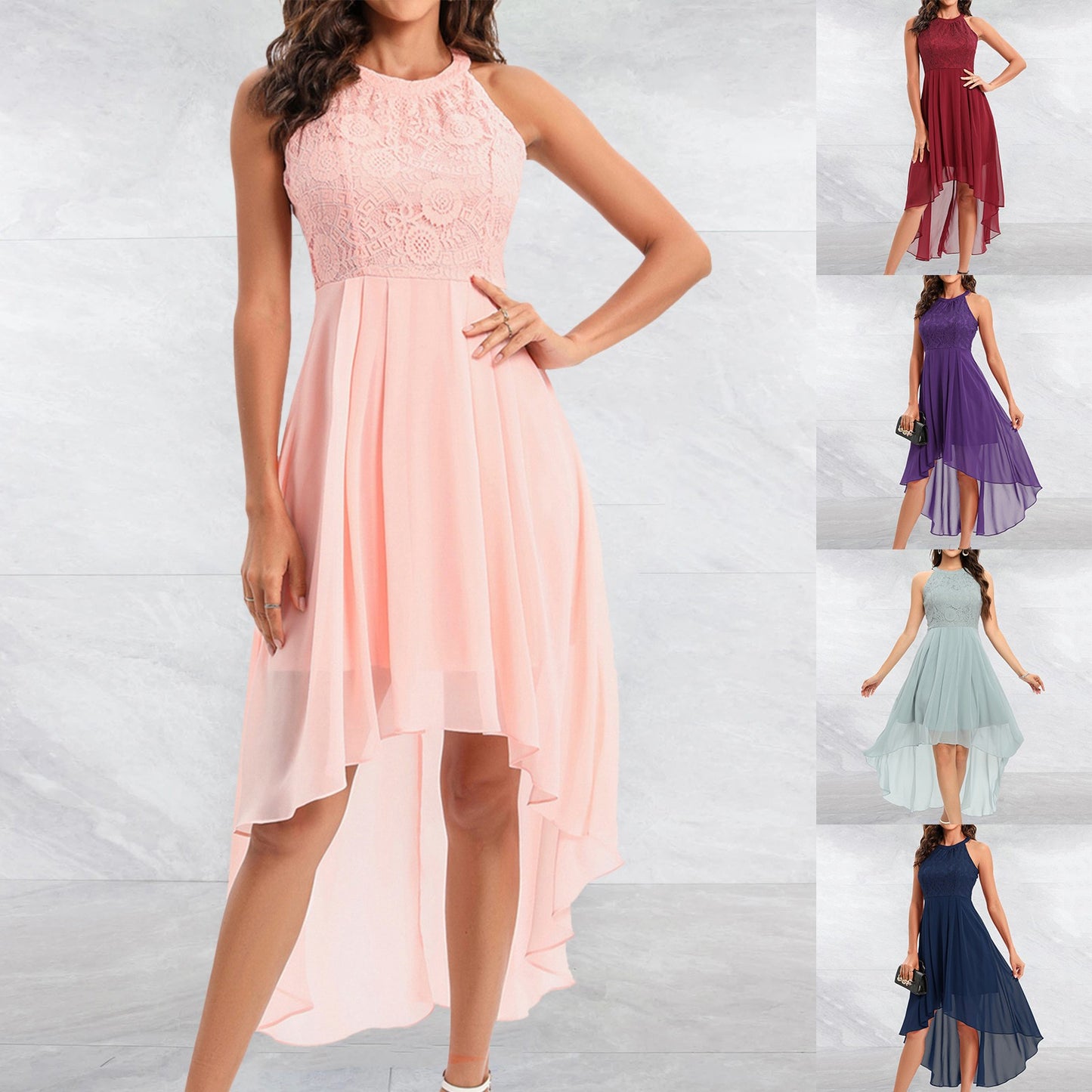 Elegant Lace Chiffon Party A Line Dresses Women Sexy Off Shoulder Irregular For image 7