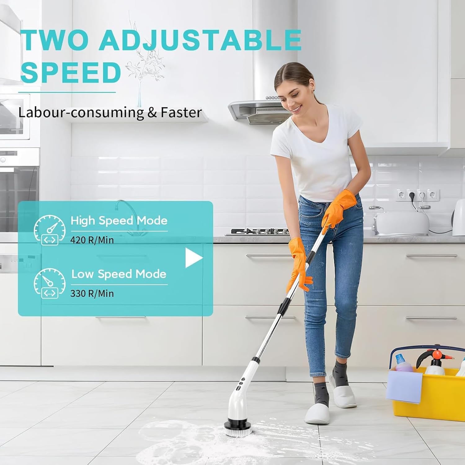 Electric Cleaning Brush with 7PCS Heads Bathroom Kitchen Cordless Handheld Show image 6