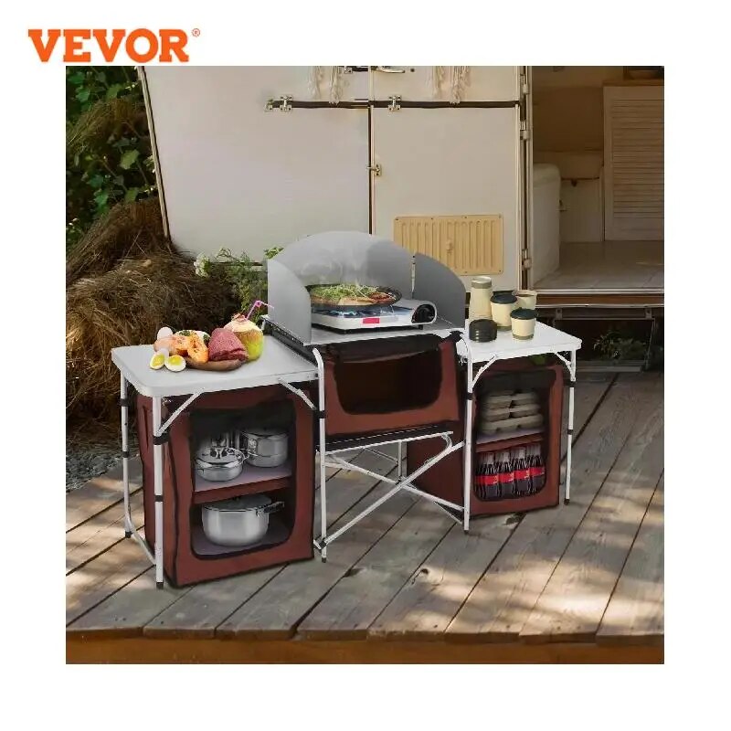 VEVOR Camping Outdoor Kitchen Table Cabinet Foldable Folding Cooking Storage Ra