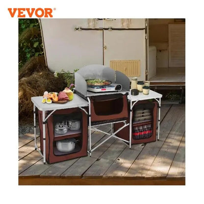 VEVOR Camping Outdoor Kitchen Table Cabinet Foldable Folding Cooking Storage Ra