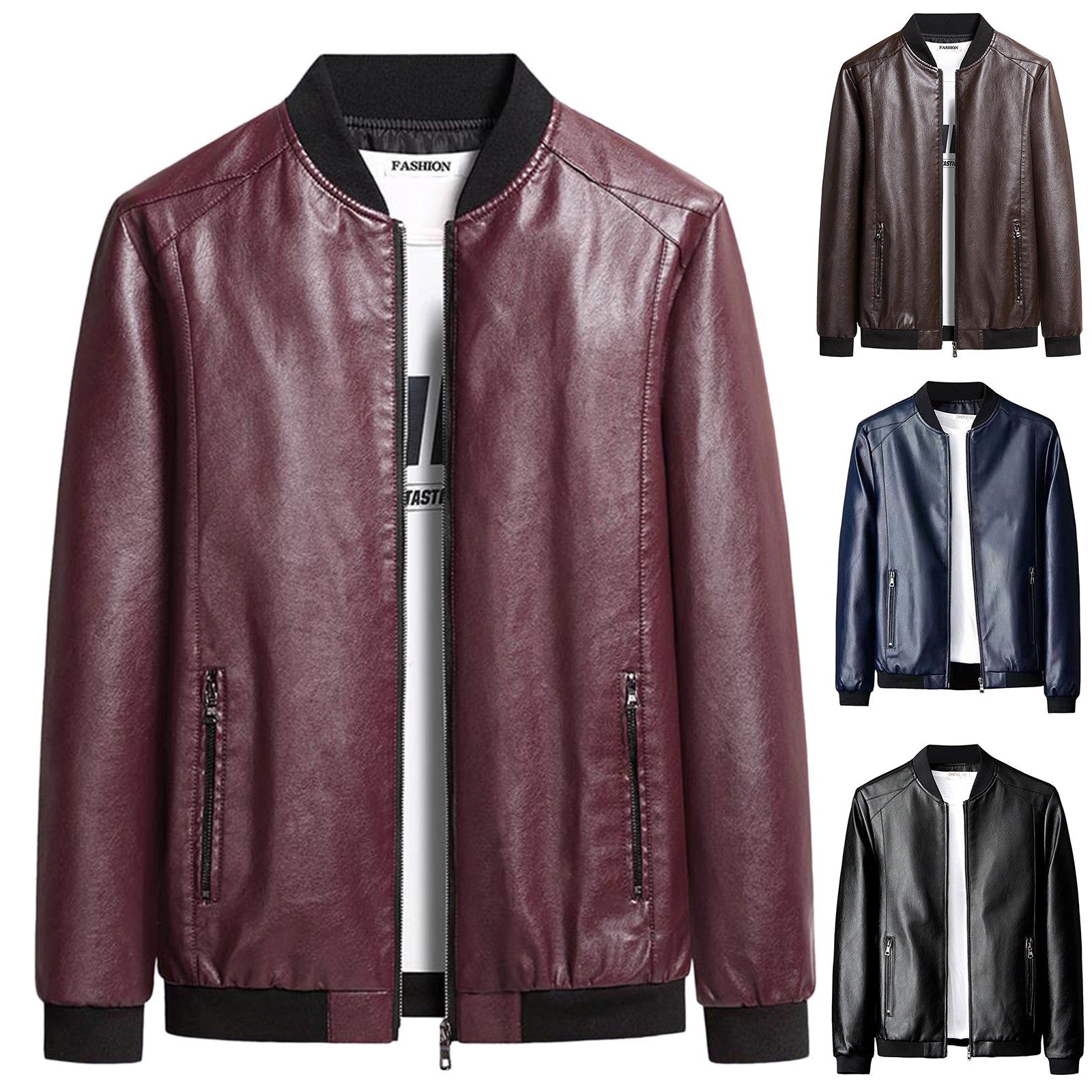 Men Autumn Pu Leather Jackets Outdoor Windproof  Zip Up Casual Sports Leather O image 4