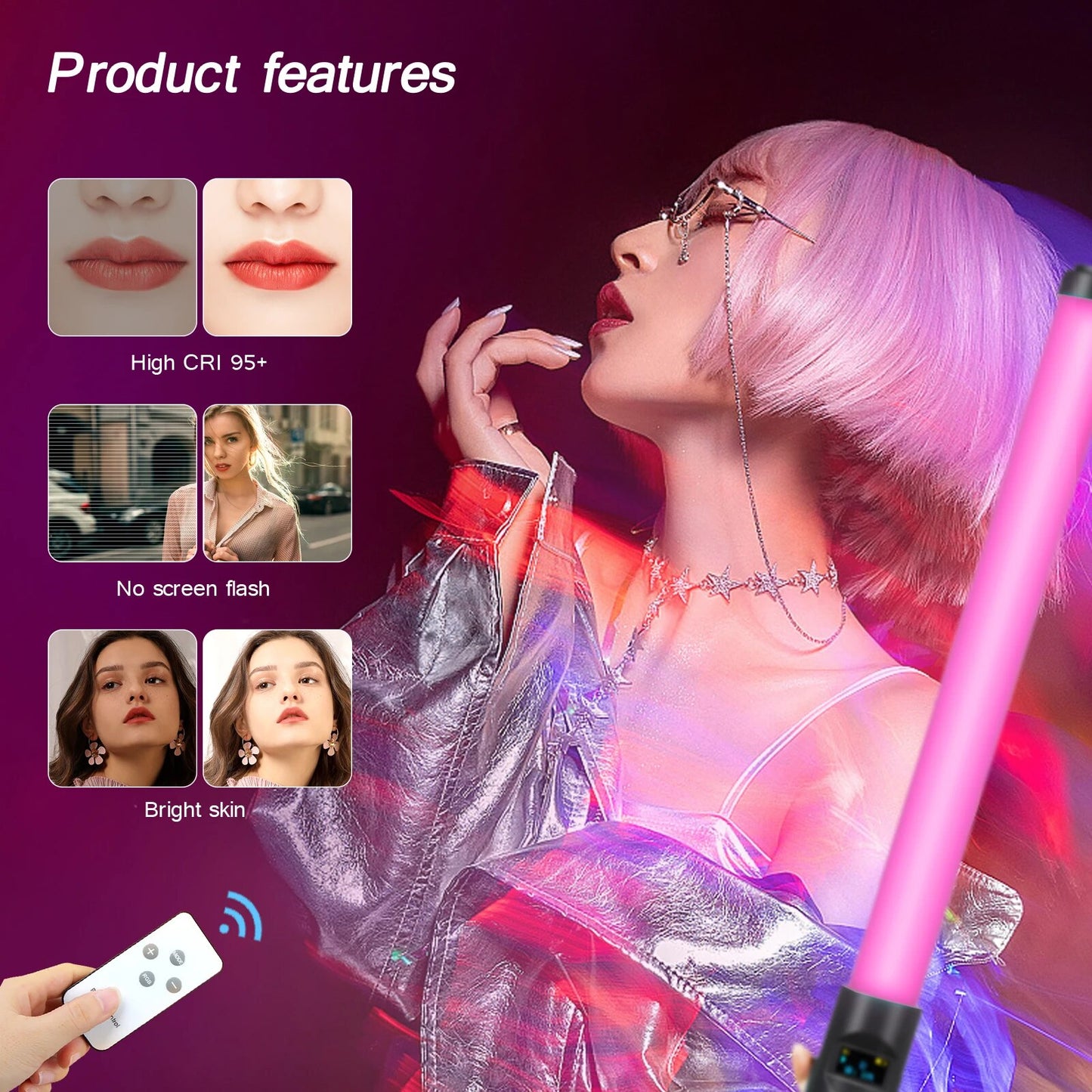 RGB Light Stick Wand With Tripod Stand Party Colorful LED Lamp Fill Light Handh image 11