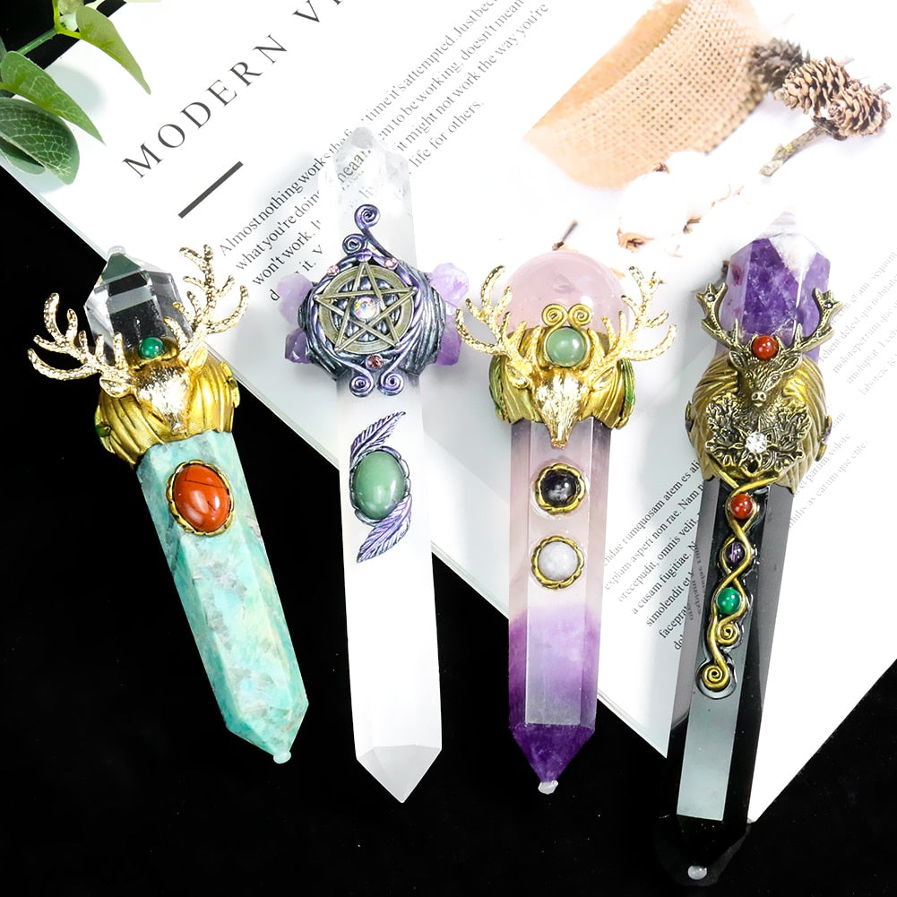1PC Crystal Scepter Chakra Natural Quartz Crystal Point Magic Wand Stick Wicca image 7