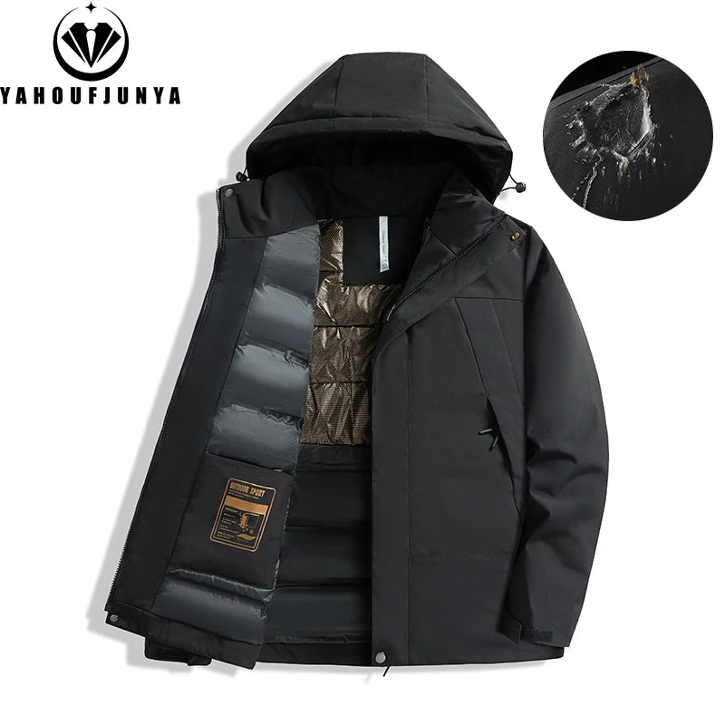2024 Winter Men Fleece Warm Solid Zipper Detachable Hooded Parka Jacket Men Out
