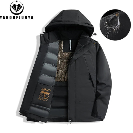 2024 Winter Men Fleece Warm Solid Zipper Detachable Hooded Parka Jacket Men Out