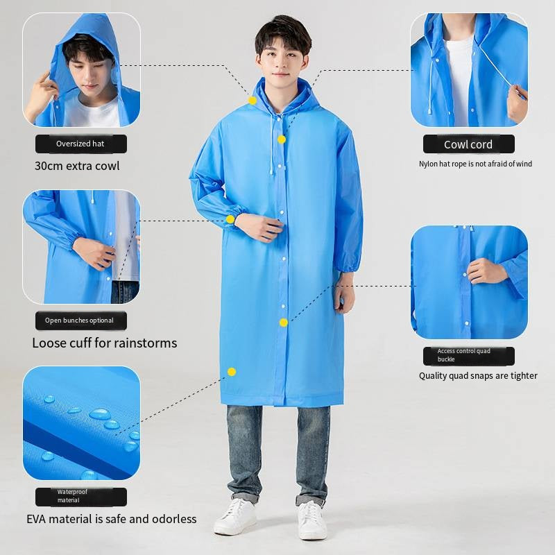 Women Waterproof Long Raincoat Waterproof Hooded EVA Rain Jacket Man Poncho Out image 7